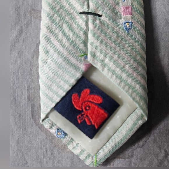 NWOT ROOSTER Seersucker Lighthouse Pastel Striped 100% Silk Tie - Picture 9 of 10